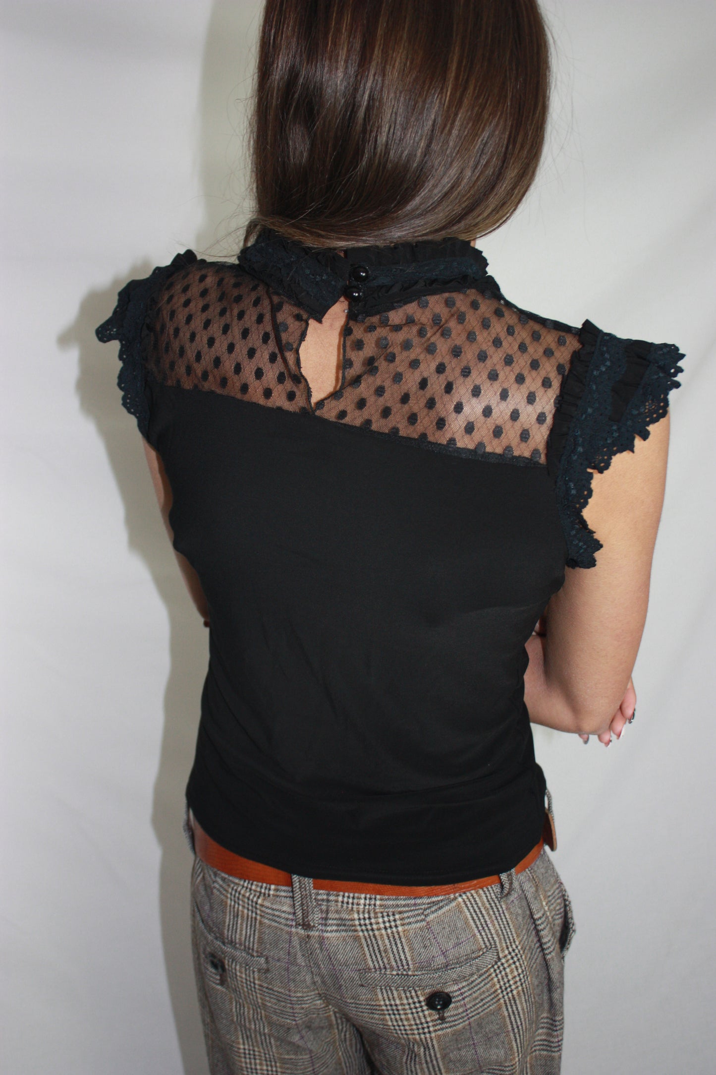 sheer polka dot top, M