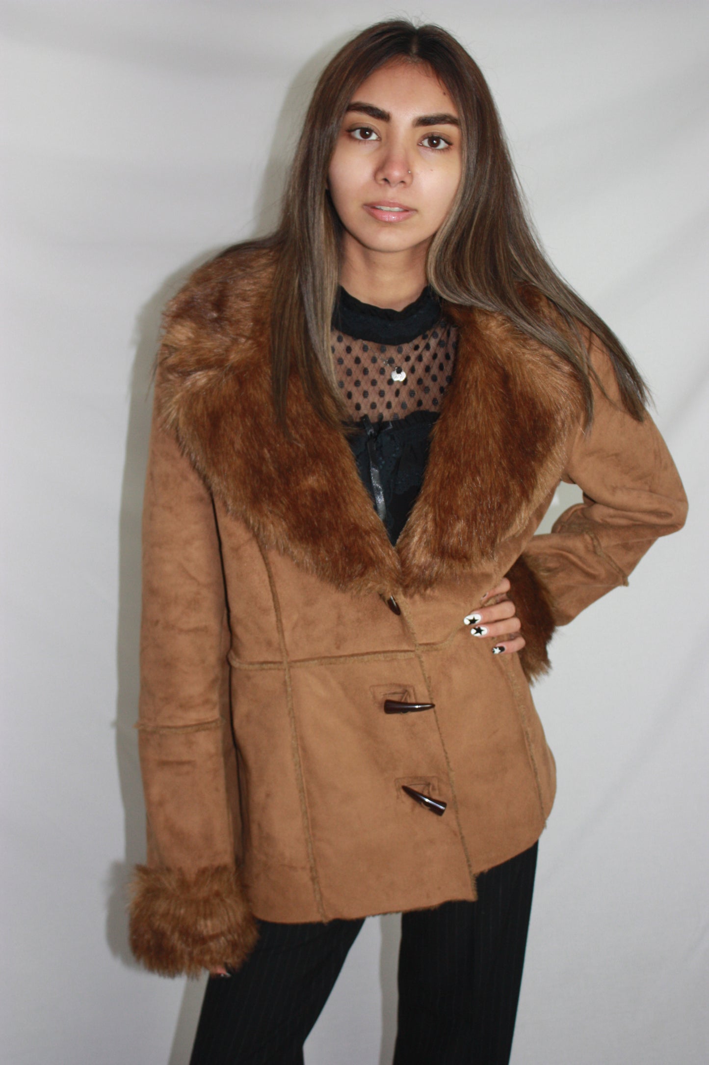 brown afghan coat, L