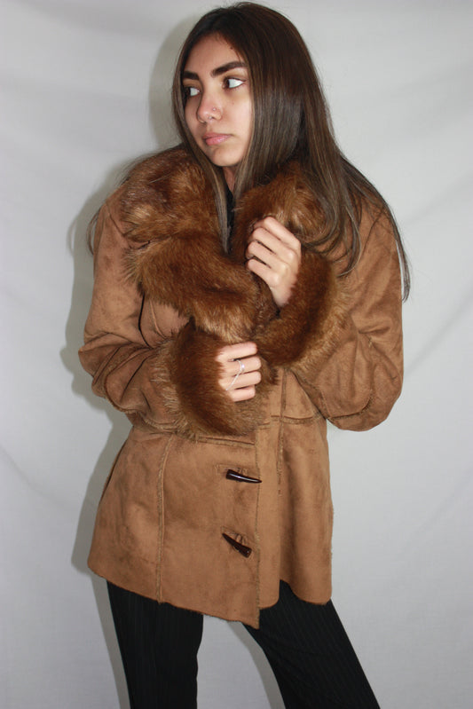 brown afghan coat, L