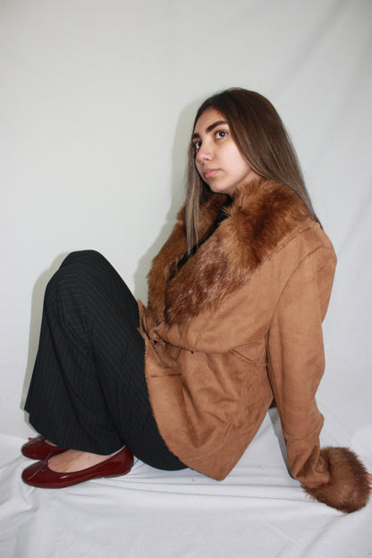 brown afghan coat, L