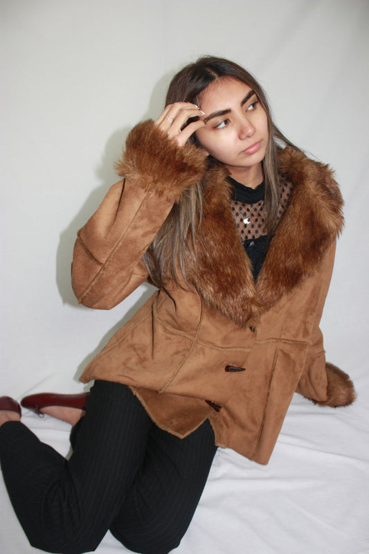 brown afghan coat, L