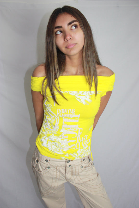 yellow beaded top, S