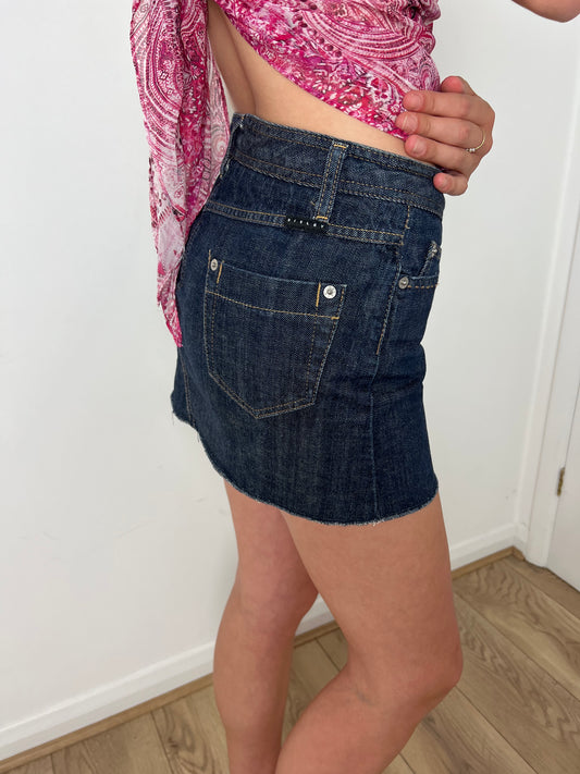 Sisley darkwash denim mini skirt, S