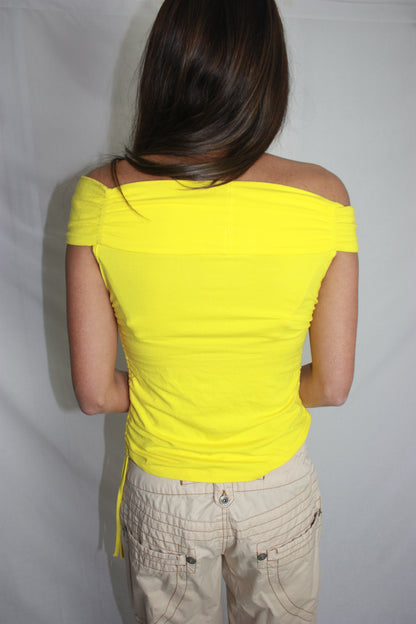 yellow beaded top, S