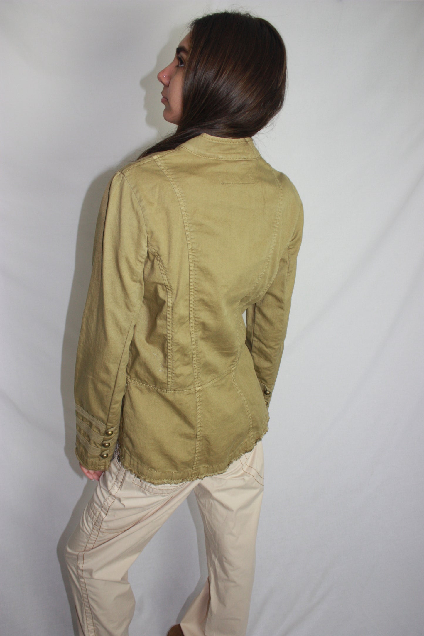 khaki military jacket, M