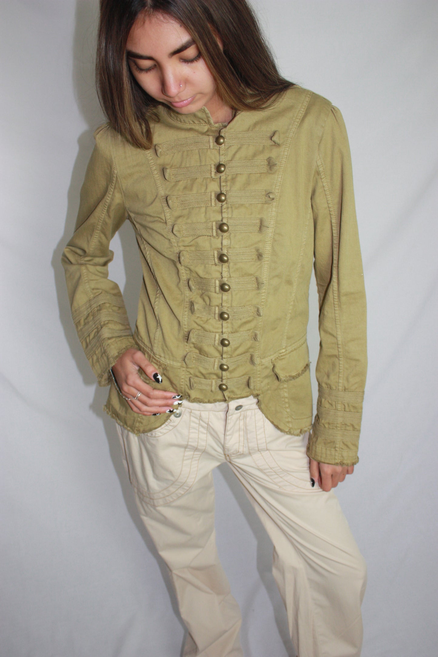 khaki military jacket, M