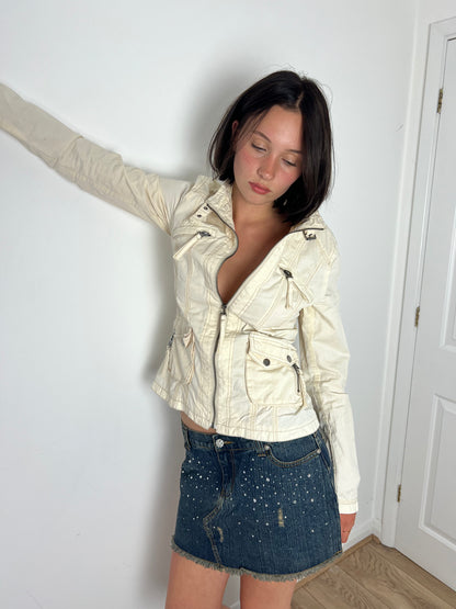 Vintage zip up biker jacket, M