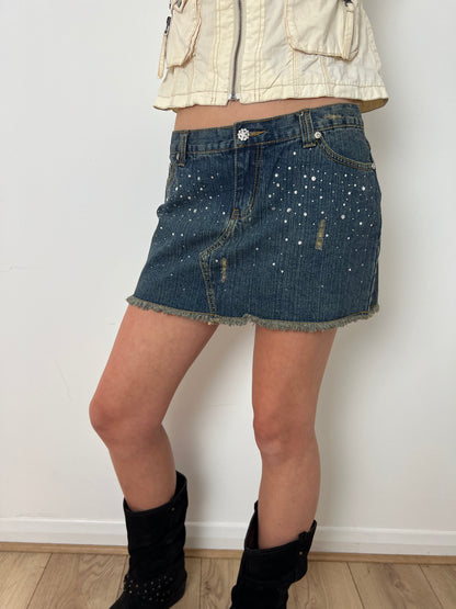Vintage denim embellished mini skirt, M