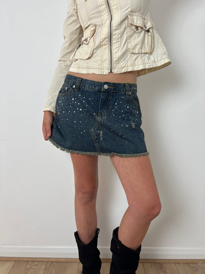 Vintage denim embellished mini skirt, M