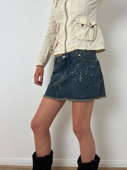 Vintage denim embellished mini skirt, M