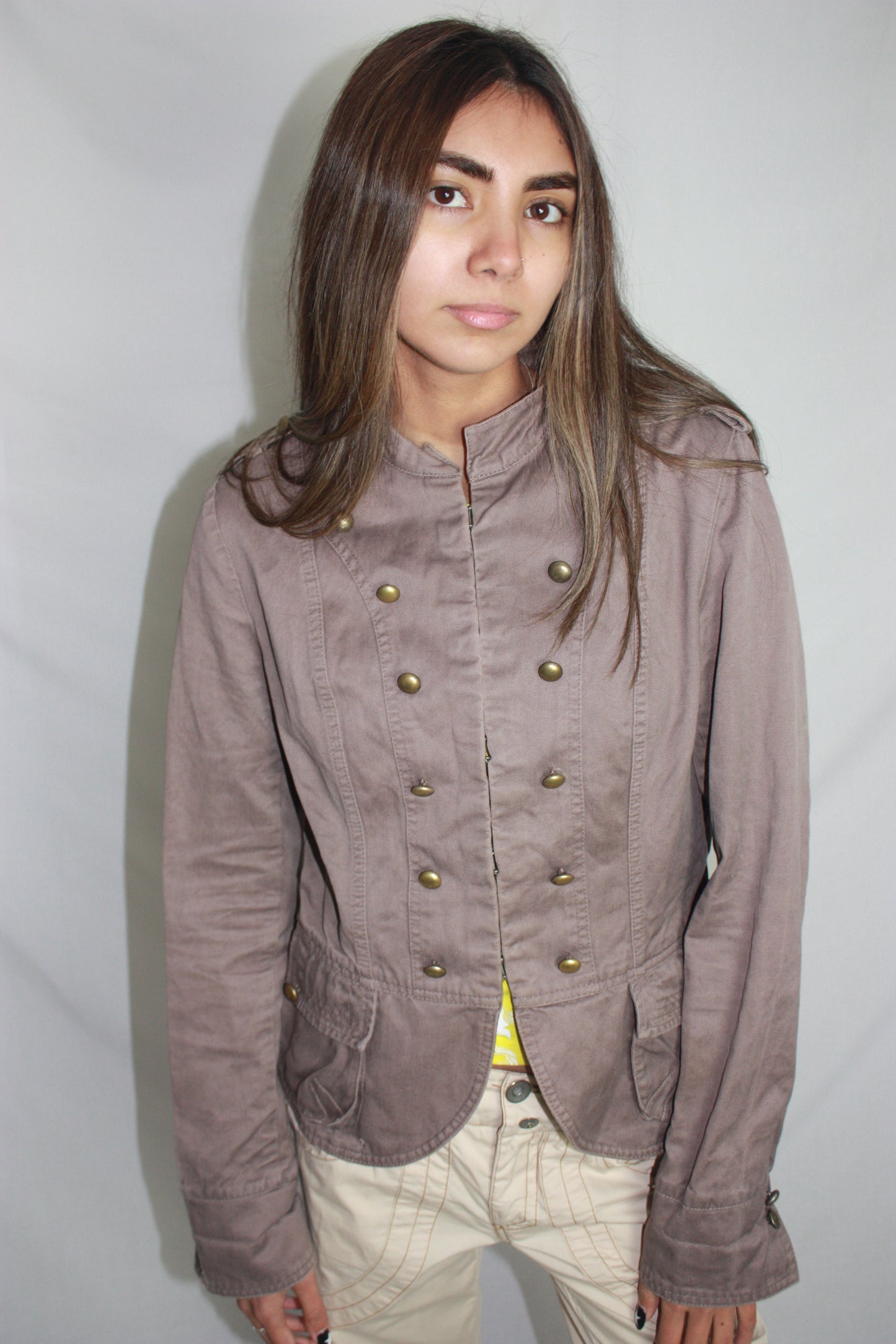 brown military jacket, S
