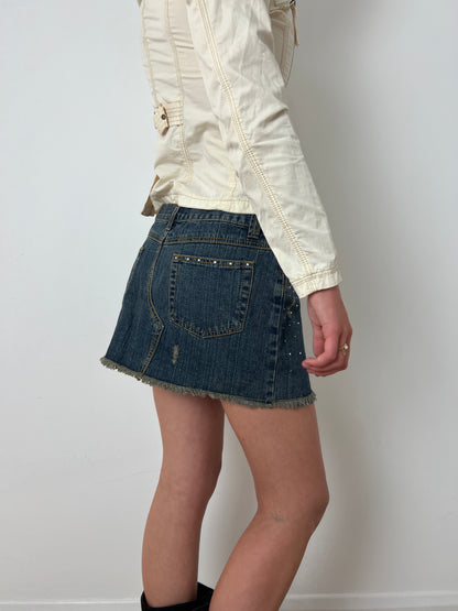 Vintage denim embellished mini skirt, M