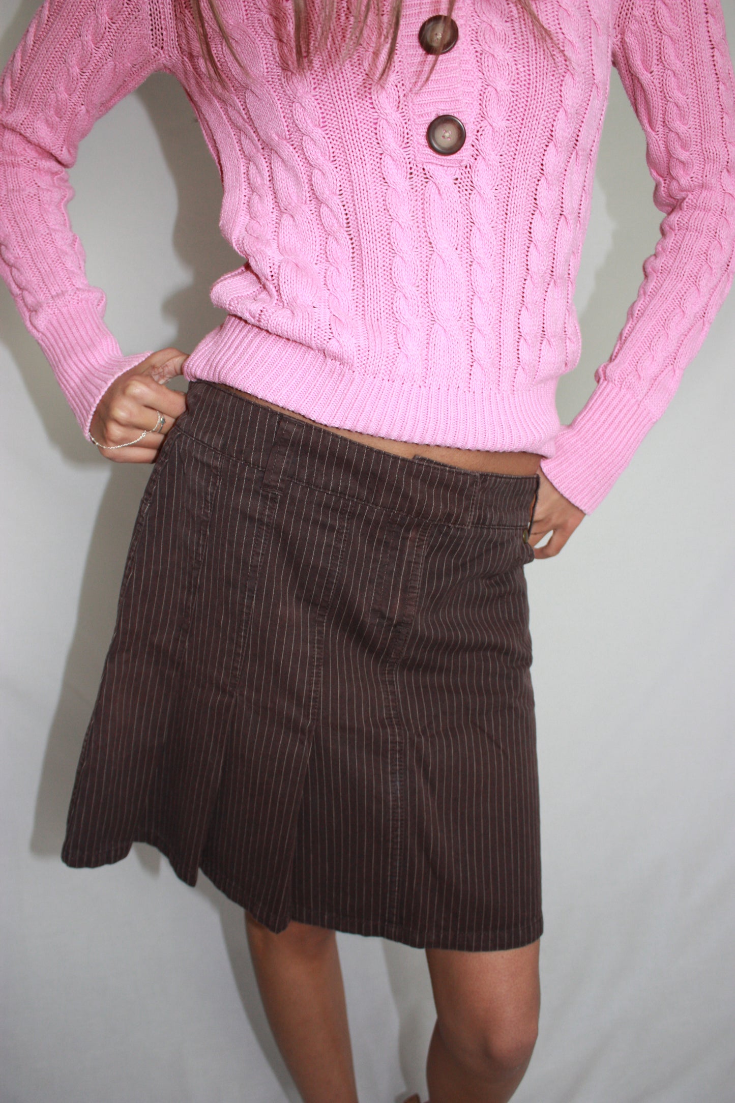 espirit brown pinstripe skirt, S