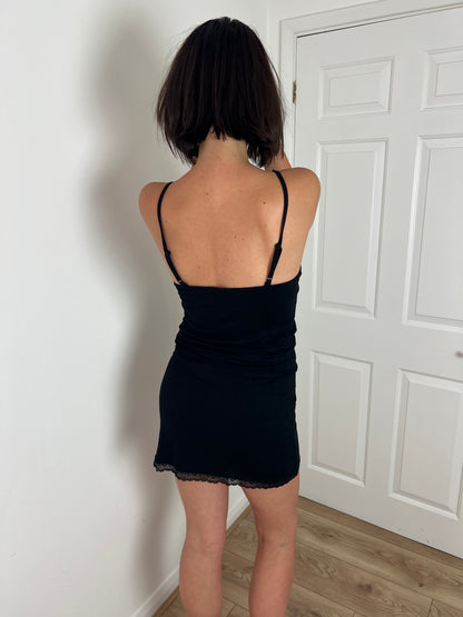 Etam black lace trim mini dress, S