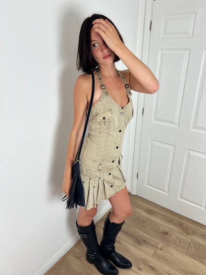 Vintage khaki cargo mini dress, S