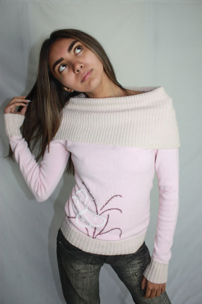 pink off the shoulder jumper, S/M