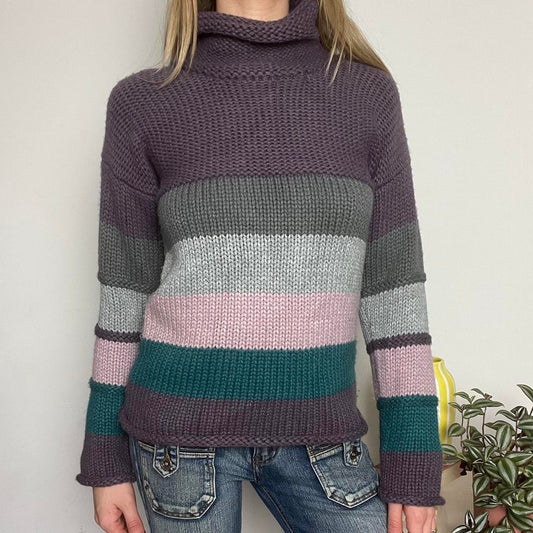 purple striped turtleneck knit jumper