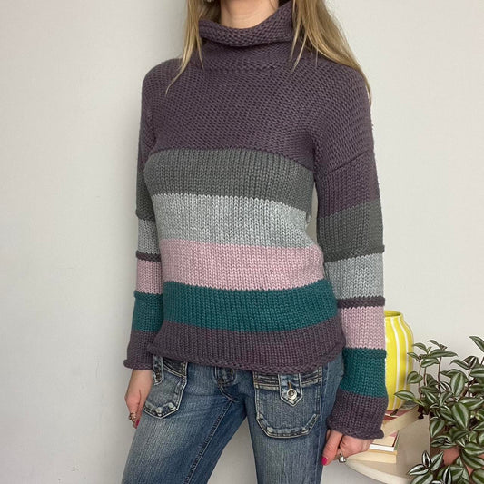 purple striped turtleneck knit jumper