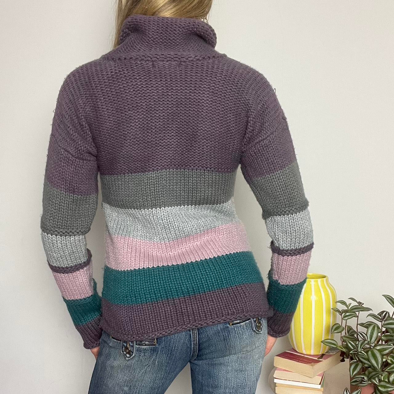 purple striped turtleneck knit jumper
