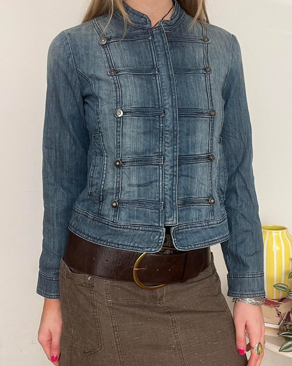 denim utility style zip up jacket