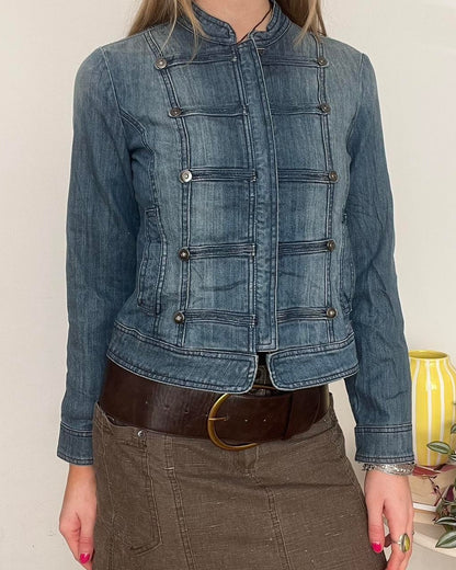 denim utility style zip up jacket