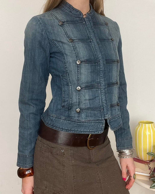 denim utility style zip up jacket