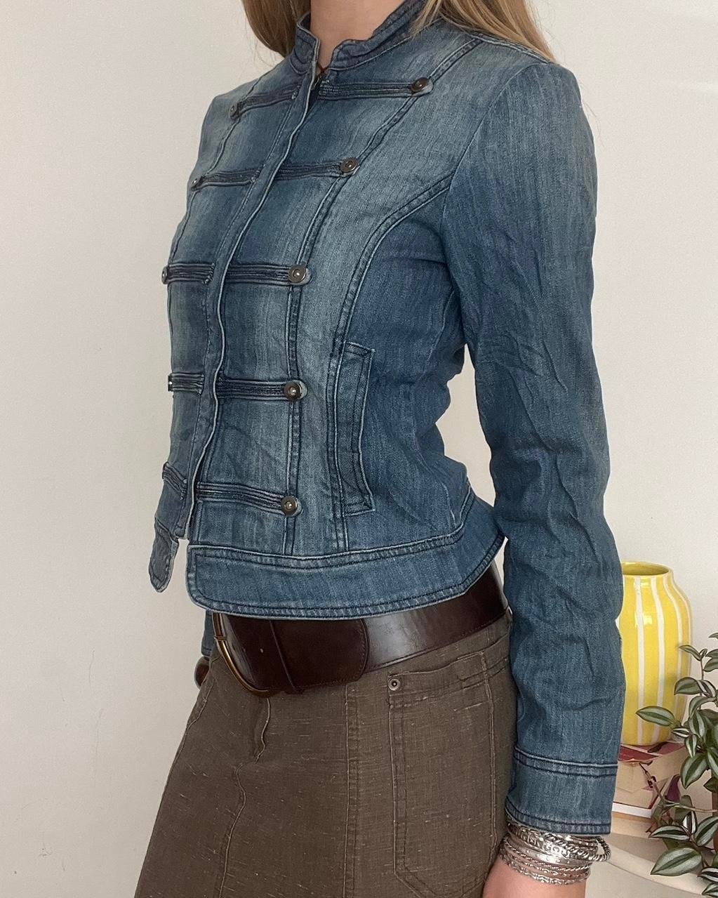 denim utility style zip up jacket