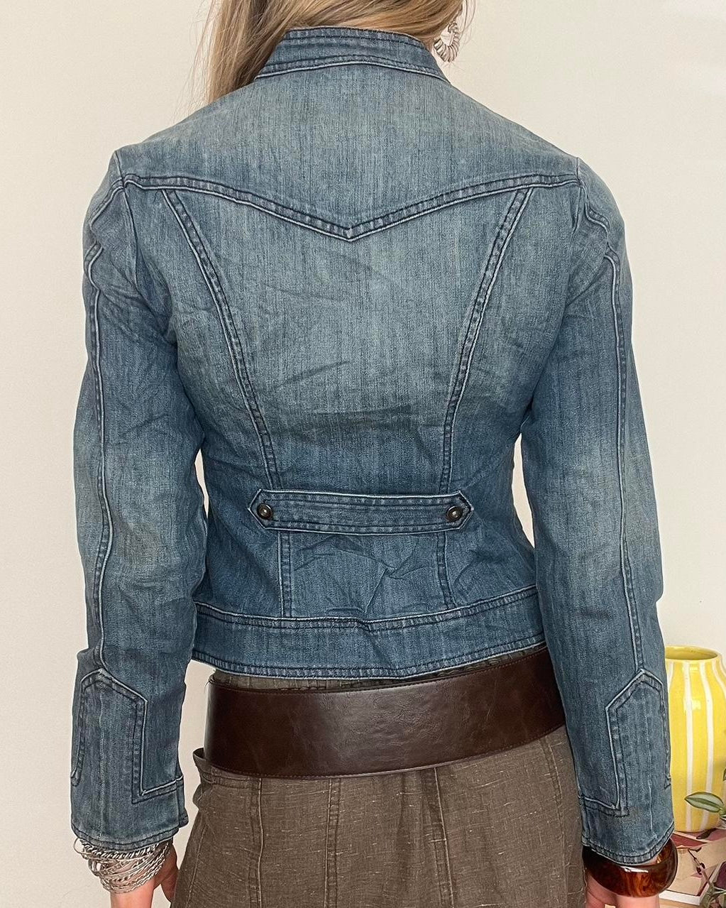 denim utility style zip up jacket