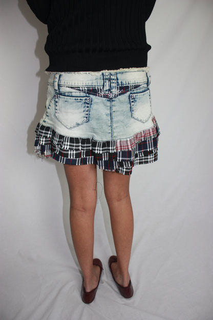 plaid ruffle mini skirt, S
