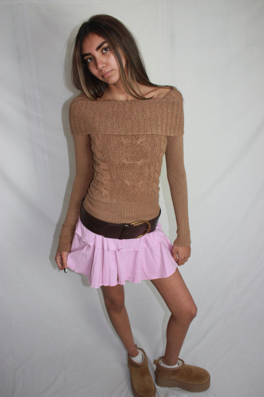pink ruffle mini skirt, S