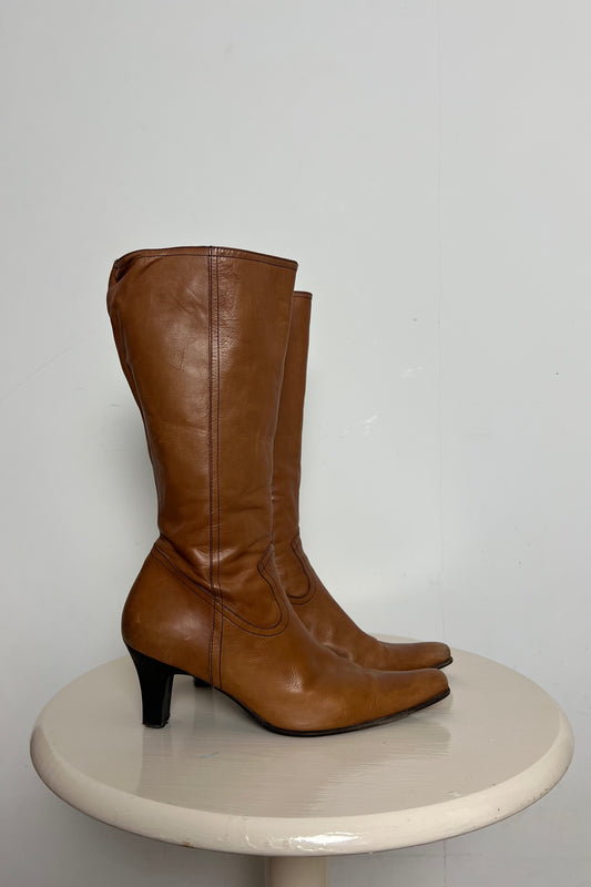 brown genuine leather heeled boots
