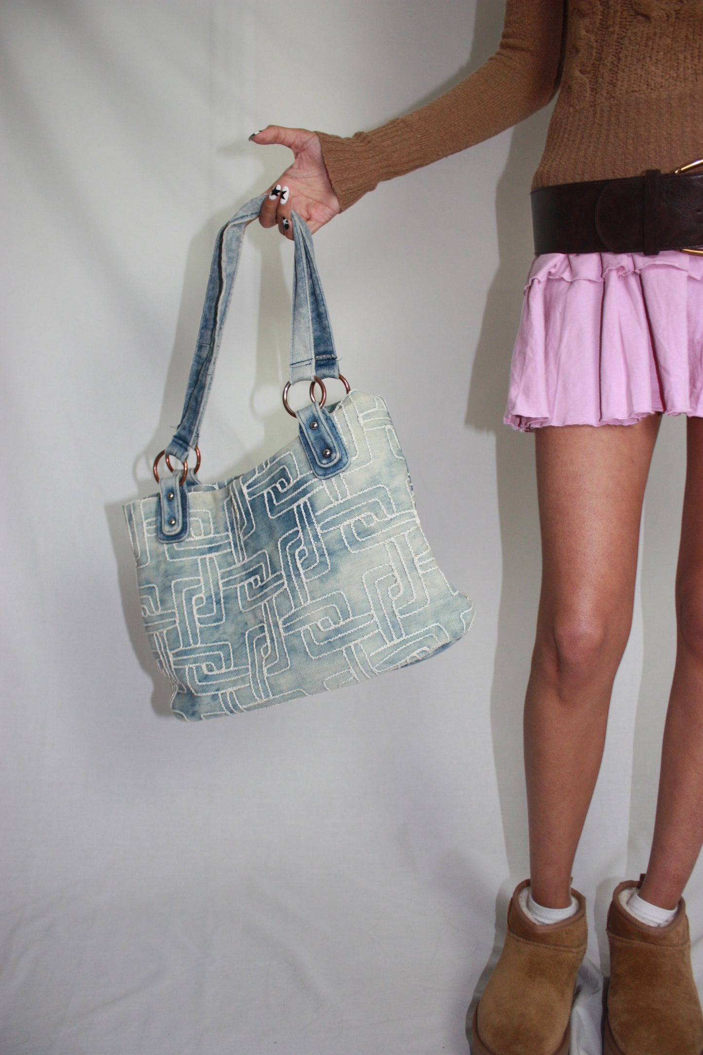 denim beaded bag