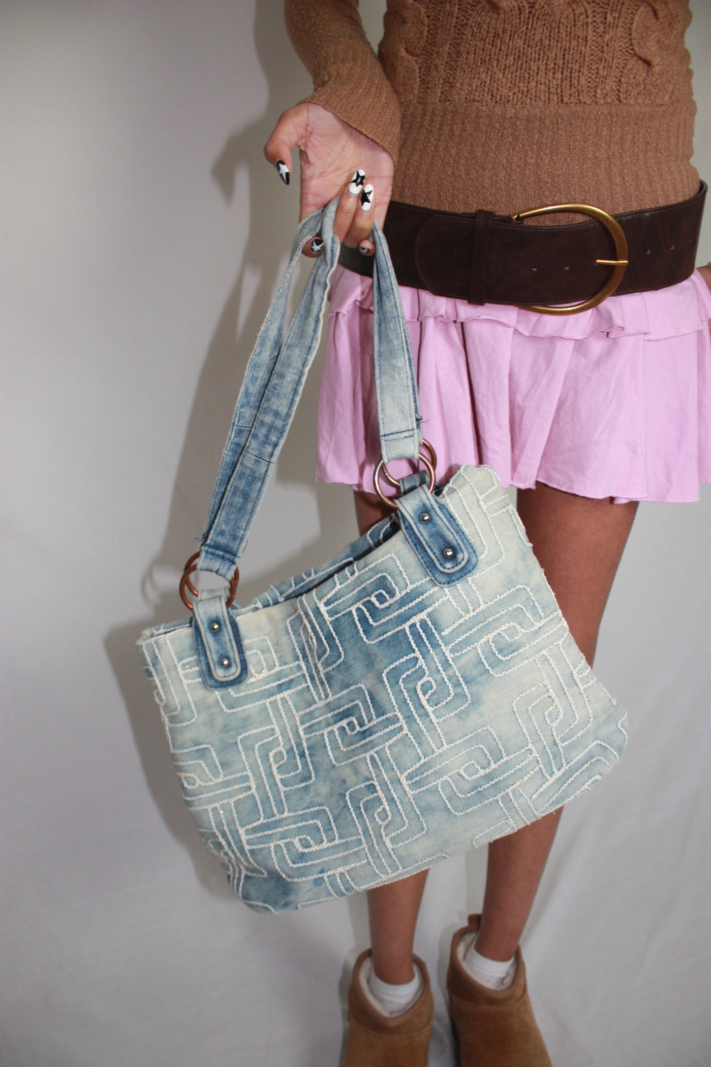 denim beaded bag