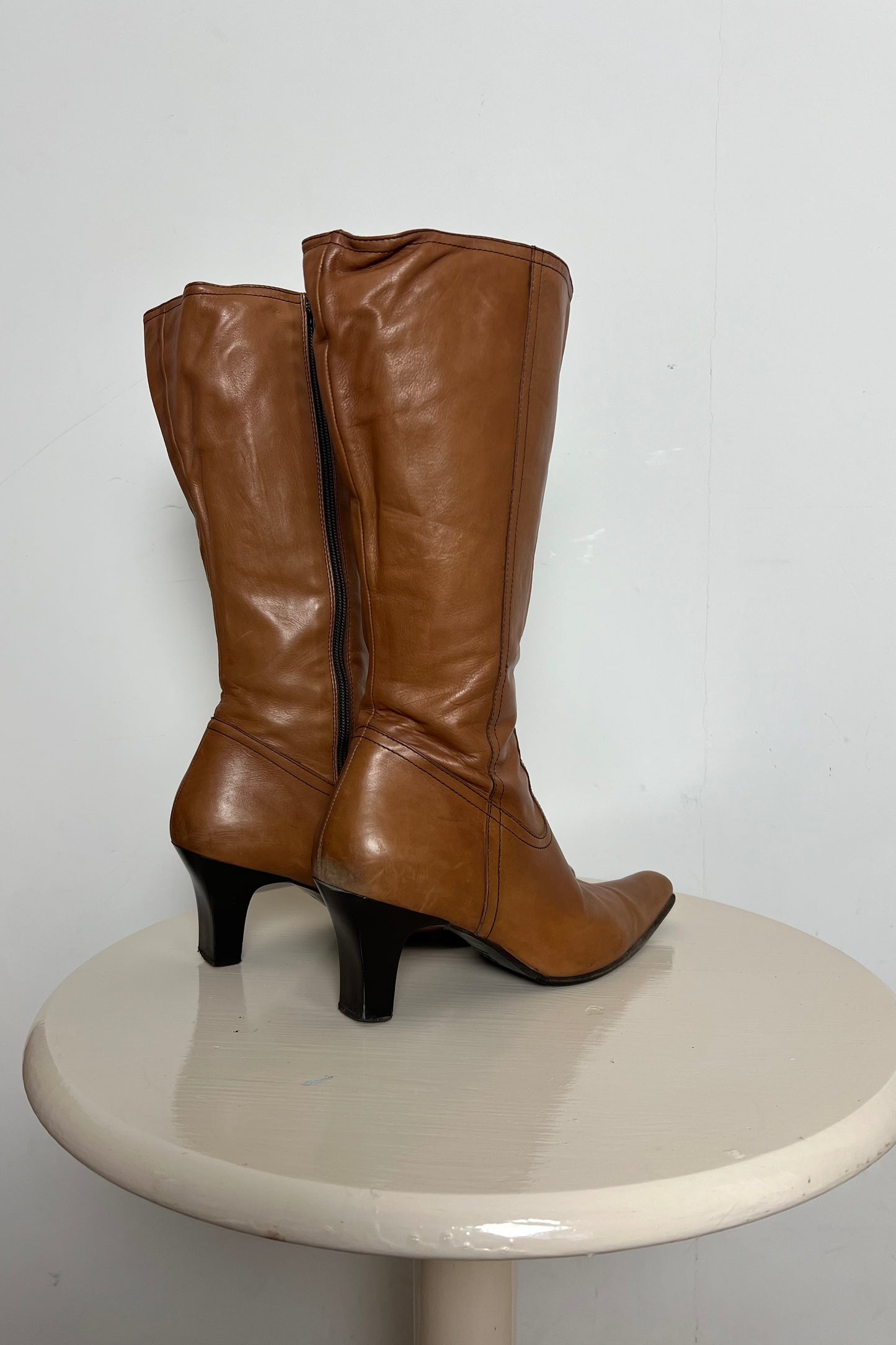 brown genuine leather heeled boots