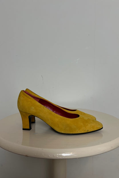 'Charles jourdan' yellow suede block heels