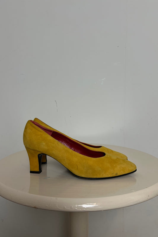 'Charles jourdan' yellow suede block heels