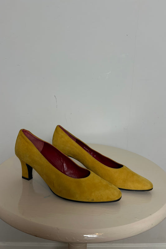 'Charles jourdan' yellow suede block heels
