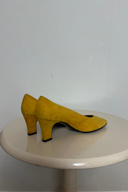 'Charles jourdan' yellow suede block heels