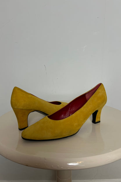 'Charles jourdan' yellow suede block heels