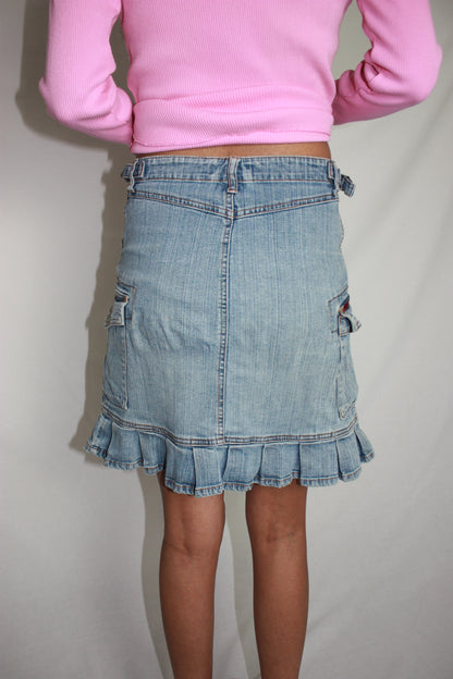 denim ruffle skirt, S