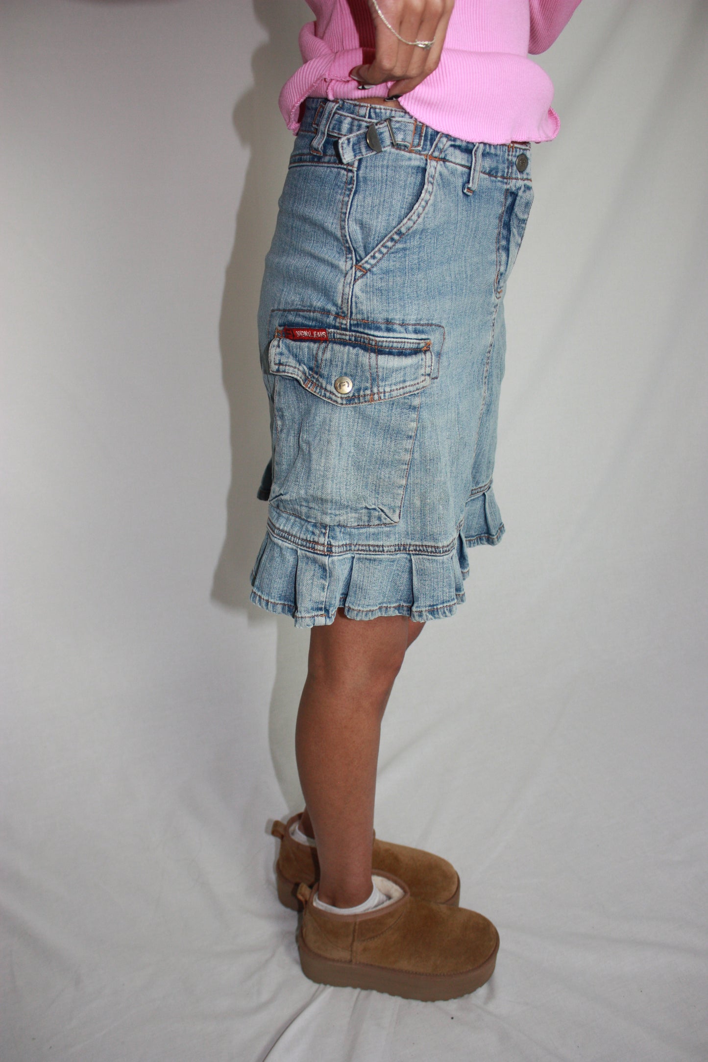 denim ruffle skirt, S