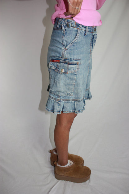 denim ruffle skirt, S