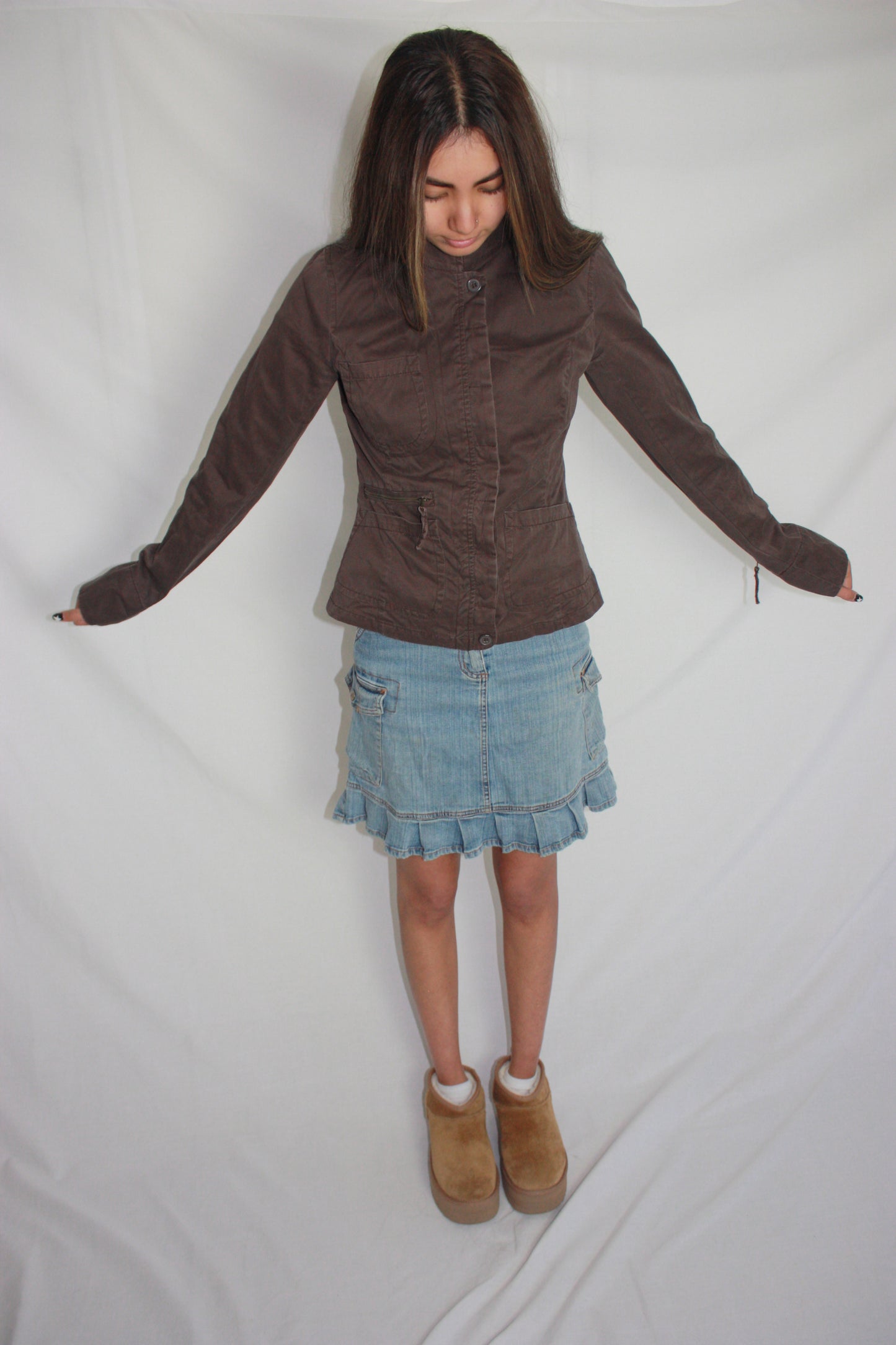 brown utility jacket, S