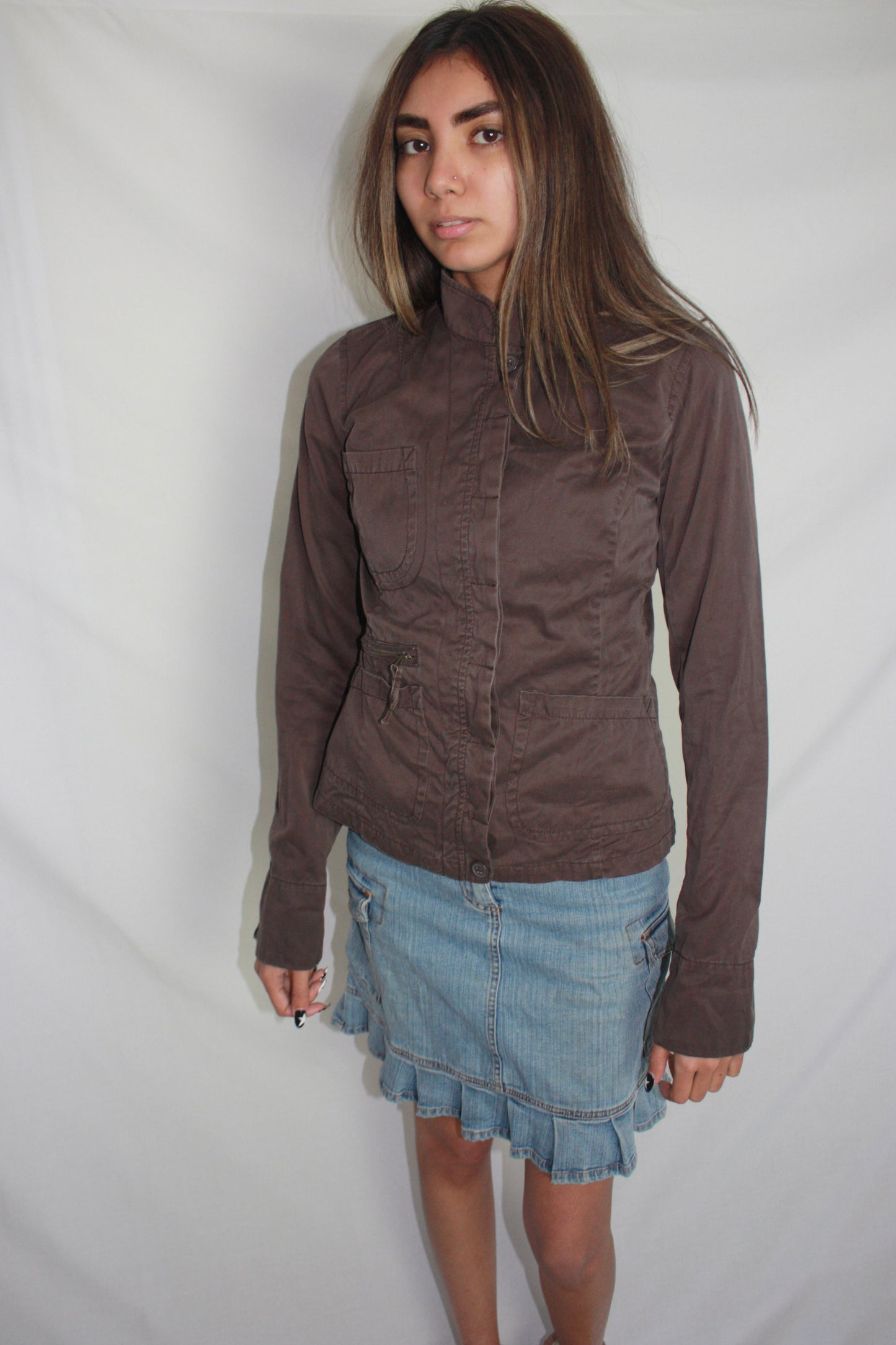 brown utility jacket, S