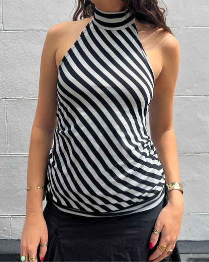 Silver and black high neck top