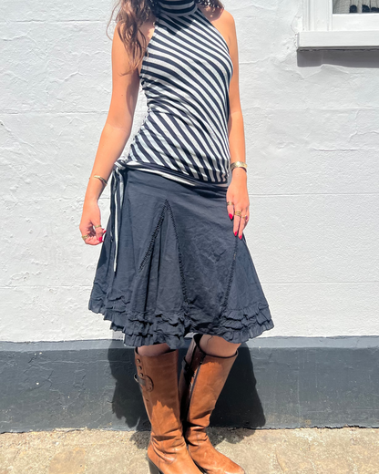 Black ruffle midi skirt