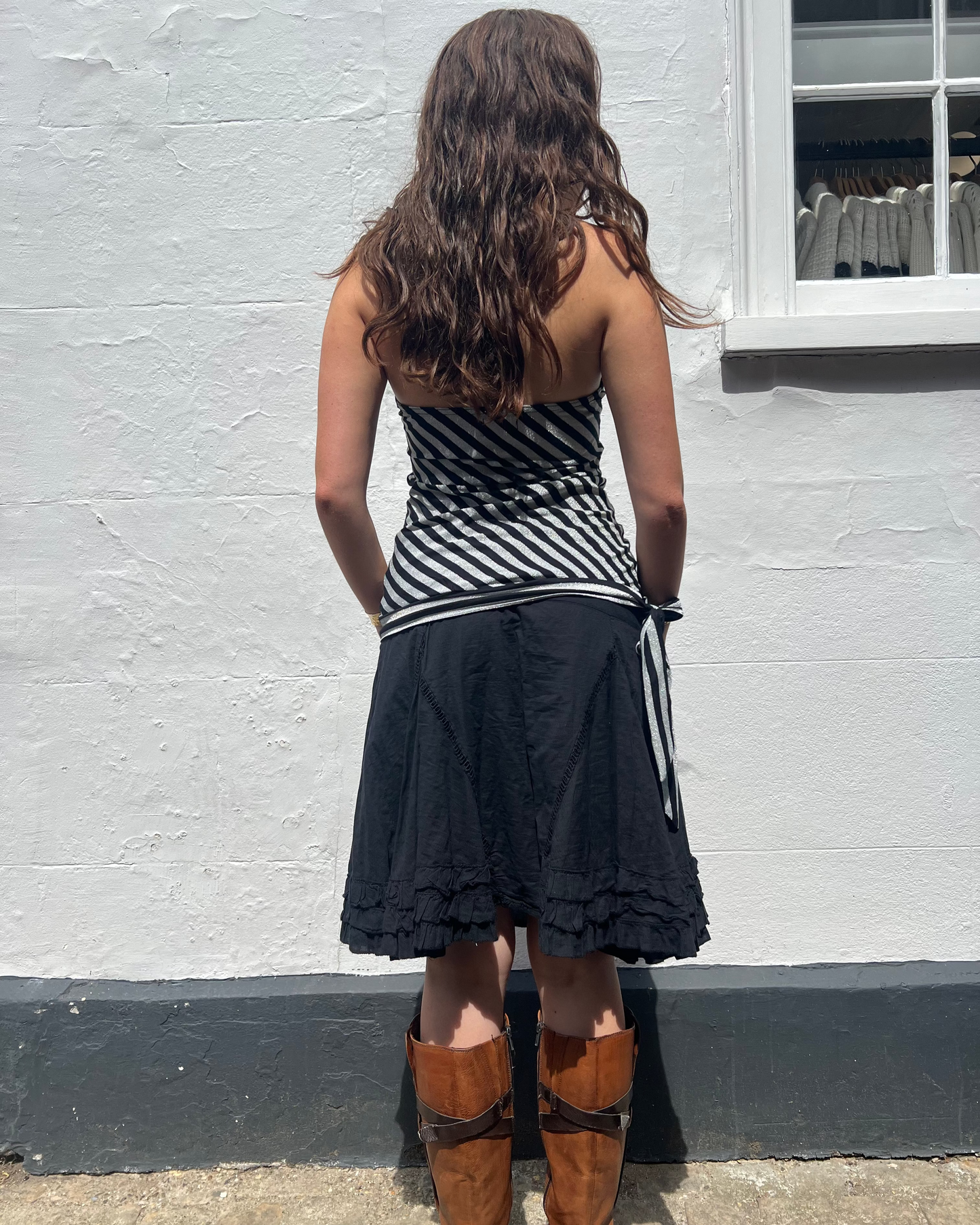 Black ruffle midi skirt