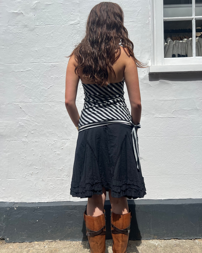 Black ruffle midi skirt