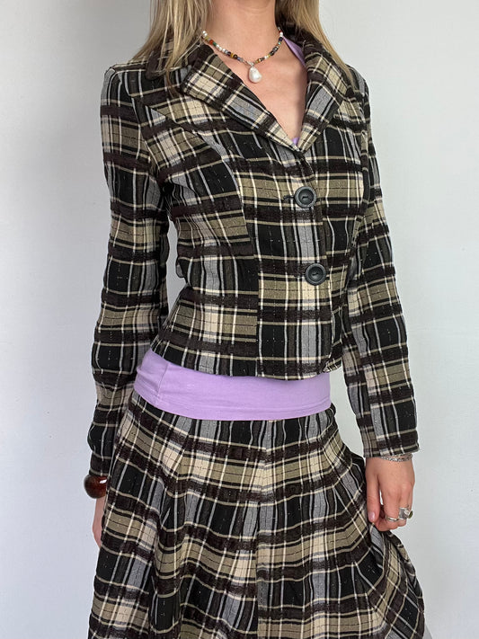 plaid button up blazer, S