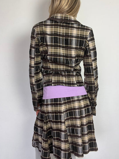 plaid button up blazer, S